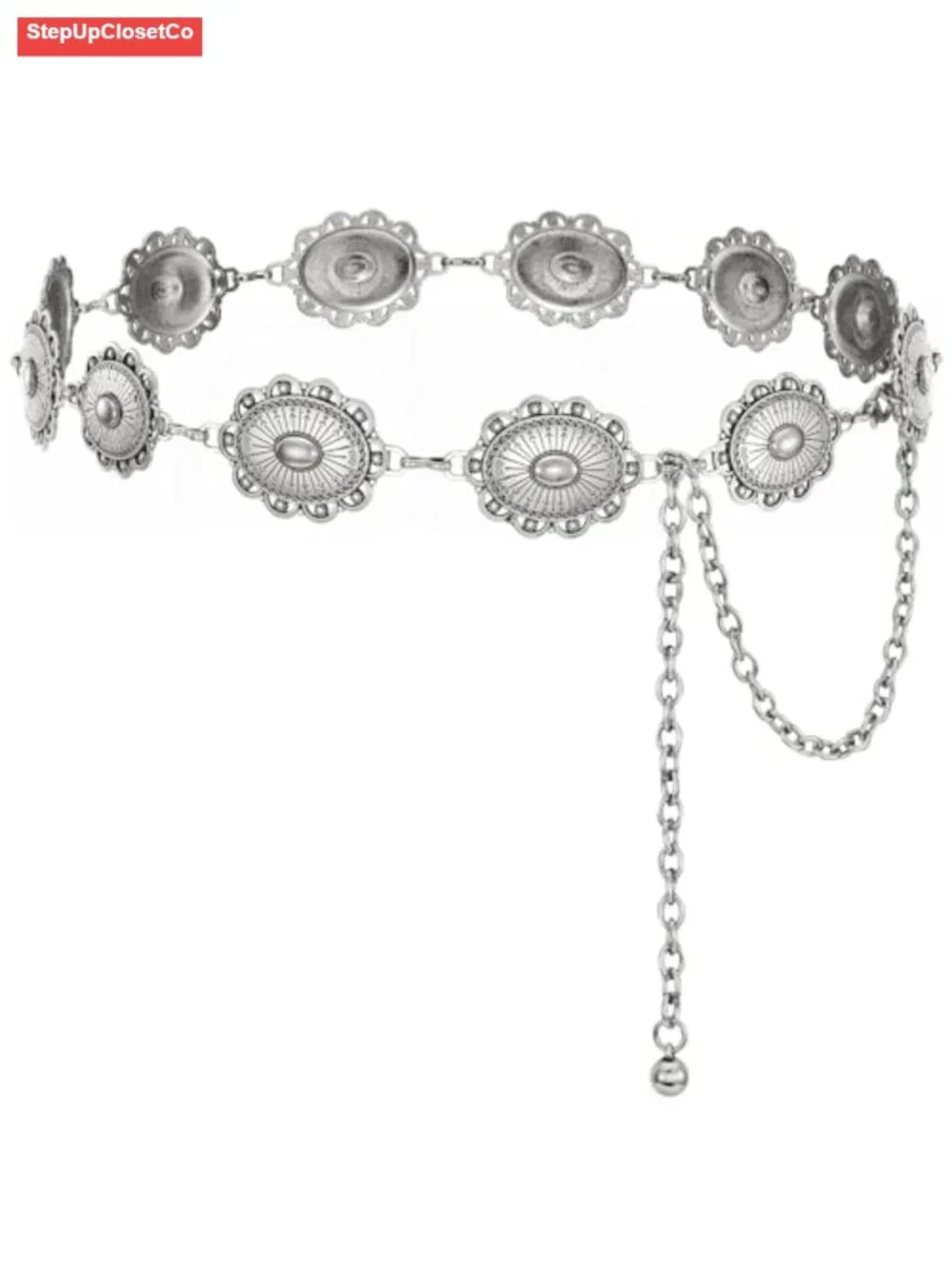 Boho Western Concho Chain Belt for Women, Metal Waist Link Belt for Jeans